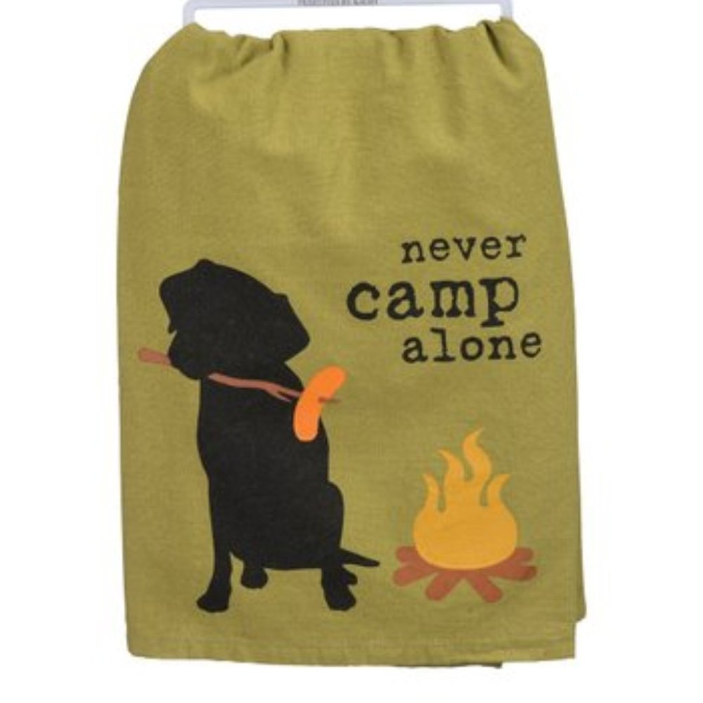 NWT 'Never Camp Alone' Dish Towel Primitives by Kathy
